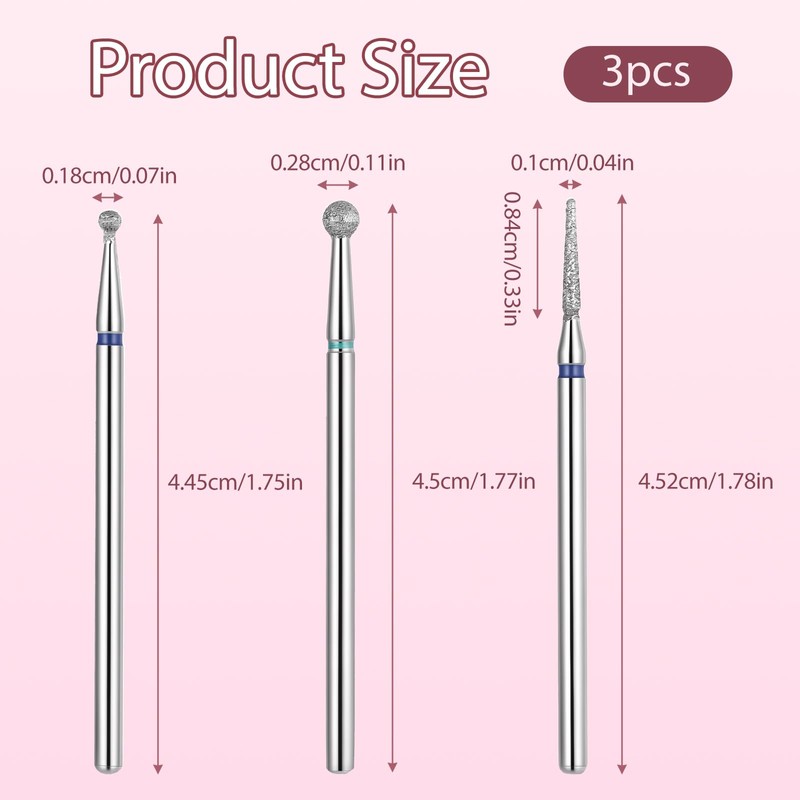 3 PCS Cuticle Bit for Nail Drill Set, Cuticle Nail