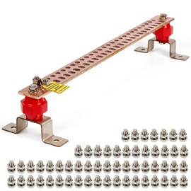 24" Heavy-Duty Copper Ground Bar,Grounding Bar Kit Block, with 56 x 0.41’’ Holes & Slots,2” Standoff Insulators Made from UL Recognized Material,2500V