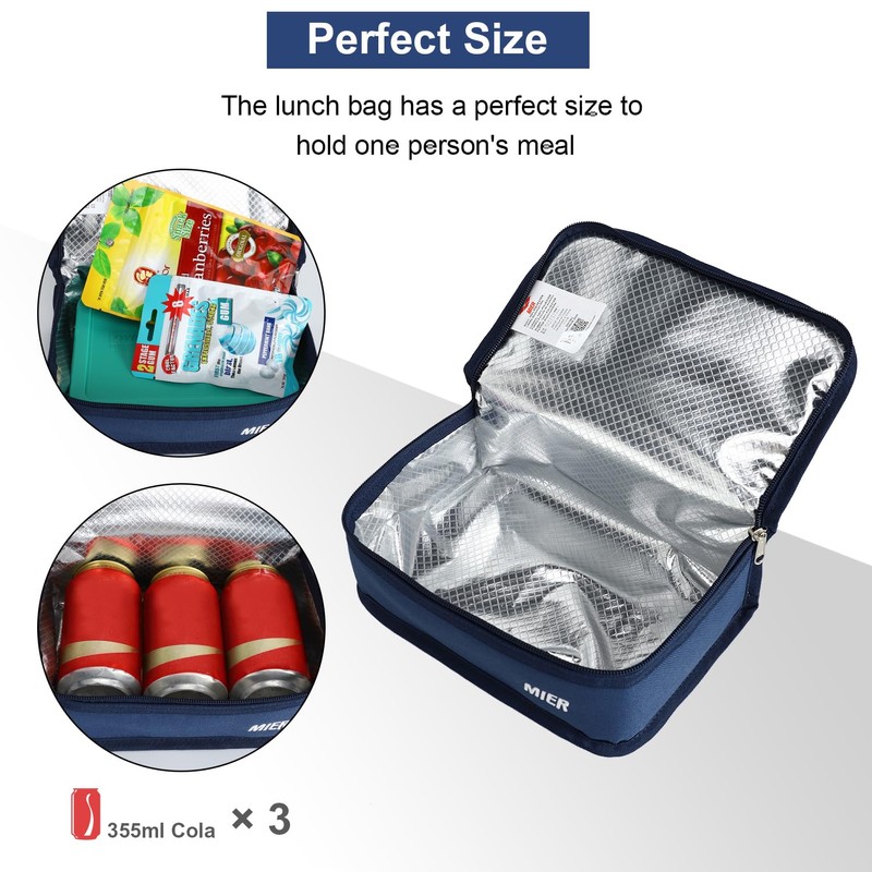 MIER Portable Thermal Insulated Cooler Bag Mini Lunch Bag for