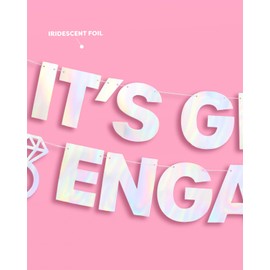 xo, Fetti It's Giving Engaged Banner - Iridescent Foil | 5 Ft. | Bachelorette Decorations, Engagement Party Sign, Proposal Background, Bach Supplies