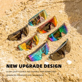 MAXJULI Gafas de sol polarizadas para hombres y mujeres, a prueba de viento, deportes al aire libre, ciclismo, golf, protección UV400, gafas de sol sin montura 8126 (Negro engomado/Lente gris)