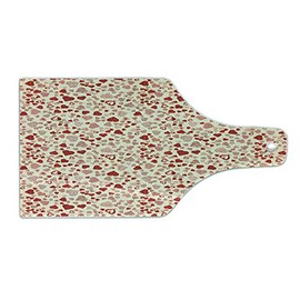 Ambesonne Vintage Valentine Cutting Board, Romantic Beauty Repetitive Pattern with Irregular Hearts, Decorative Tempered Glass Cutting and Serving Board, Wine Bottle Shape, Cream and Vermilion