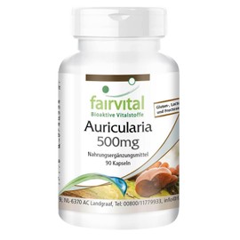 Fairvital Auricularia 500 mg – 90 Capsules – 500 mg Judas Ear Mushroom Powder per Capsule – High Dose – Vegan