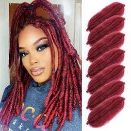Marley Hair 16 Inch 7 Packs Pre Separated Springy Afro Twist Hair Burgundy Marley Twist Braiding Hair for Faux Locs Crochet Hair Pre Fluffed Spring Twist Hair Extensions (16",Bug)