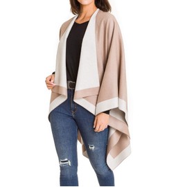 MIMOSITO Women's Shawl Wrap Poncho Ruana Cape Cardigan Sweater Open Front for Fall Winter (Classics - Beige Cream)