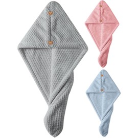 Toallas Cabello de Microfibra Absorbentes 3 Piezas Tamaño Medio Secado Rápido para Mujer Uso Diario Casa Hotel Viaje Colores Rosa Gris Azul