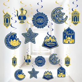30Pcs Ramadan Mubarak Decorations for Home Eid Mubarak Hanging Swirl Decor Islamic Star Moon Ceiling Decoration for Eid Al-fitr Party Egyptian Holiday Supplies