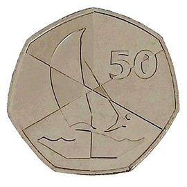 2019 Gibraltar Island Games Sailing UNC 50p Coin with Heptagon Acrilyc Coin Holder in a Pouch Wallet