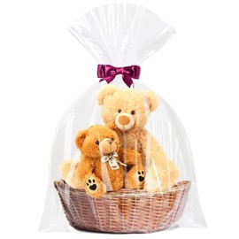 Large Cellophane Cello Gift Wraping Bags,40×50inch, 5 PACK, Clear Cellophane Wrappers, Clear Packaging for Gift Baskets, Presents, Wine Bottles, Bridal/Baby Showers and More, Ribbon NOT Included