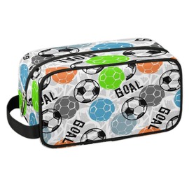 LLCXCSI Boys Travel Toiletry Bag, Soccer Games Kids Waterproof Hanging Dopp Kit, Wash Bag with Large Capacity for Travel, Sports, Shower