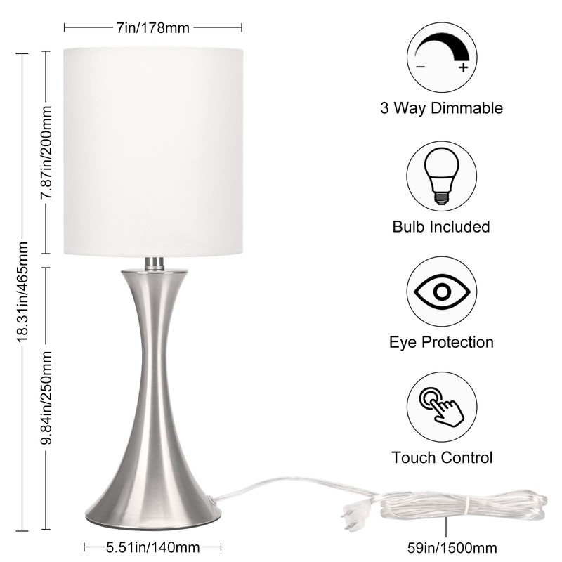 Touch Control Table Lamp, 3-Way Dimmable Bedside Lamp for Living
