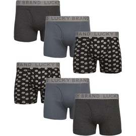 Lucky Brand Men's Boxer Briefs - 6 Pack Breathable Cotton Comfort Boxers with Functional Fly for Men (Sizes: S-XXL), Size Medium, Blue Heather/Print/Charcoal
