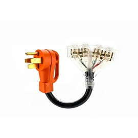 50 Amp to 110 Adapter RV Cord, 30 Amp to 20/15 Amp Adapter, N14-50P Male to 4X 5-15R/5-20R T-Blade Household Outlet Female with Lighted Power Indicator UL Listed