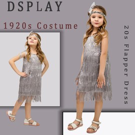 Kids Girl's Fashion Flapper Satin Dress Costume (M, Silver)