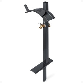 Aqua Joe Steel Garden Hose Stand with Brass Faucet and Quick Install Anchor Base, Gray - Heavy-Duty Standing Tool for Garage, Backyard, and Patio - Outdoor Gardening System Accessories