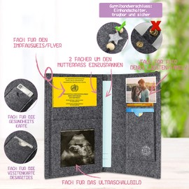 Maternity Log Cover Made of Felt, Boho Style Elephant Suitable for the German Maternity Passport, with Compartments for Ultrasound Picture, Insurance Card, Vaccination Certificate etc.