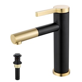 Borlon Black Bathroom Faucet, 360 Swivel Spout Single Handle Bathroom Sink Faucet for 1 Hole, Matte Black and Brushed Gold 2 Modes RV Lavatory Vanity Faucet