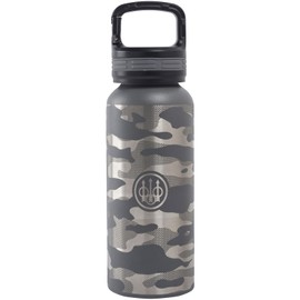 Beretta 16 Oz Durable Stainless Steel Insulated Water Bottle with Logo for Hot or Cold Liquids | Vacuum Seal Lid with Integrated Carabiner, Wolf Gray Camo