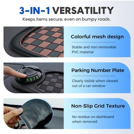 Multifunction Car Anti-Slip Mat Auto Phone Holder，Car Anti Slip Mat Phone Holder，Rotatable Anti Skid Car Dashboard Pad with Temporary Parking Numbe and Large Pad for Phones Sunglasses Keys Gadgets(A)