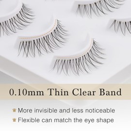 Hybrid Strip Lashes 10 Pairs 5 Style Mixed Natural False Eyelashes Short Wispies Lashes Natural Look Hand-Tied Cat Eye Lashes Transparent Clear Band Strip Eyelashes Reusable by EMEDA (Mix-F)