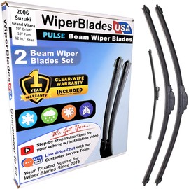 WiperBladesUSA Wiper Blades Set w/ 1yr warranty compatible with Suzuki Grand Vitara 2006 Wipers (Set of 3) w/Rear Wiper Pulse Wipers
