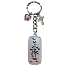 Abbey + CA Gift Bless Our Travels Heart Gemstone Keyring, Birthday, Christmas, and Mother's Day Gift for Christian Women