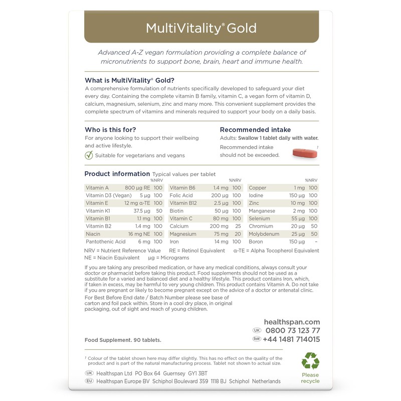 Healthspan Multivitamin Gold (90 Tablets) | A-Z Formulation | Wellbeing