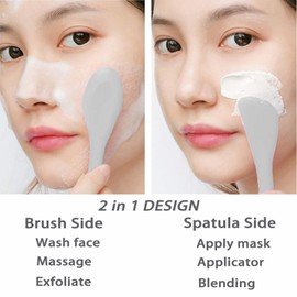 Pore Scrubber, Double-End Silicone Face Mask Brush Silicone Face Scrubber, 2Pcs Soft Mask Applicator Tool for Facial Mud,Facial Cleansing Brushes for Makeup Skincare Removal, Pink and Grey