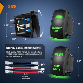 Nilight 2 Pack Rear Lights Rocker Switch Led Light Bar Rocker Switch 5Pin Laser On Off SPST Switches 20A/12V 10A/24V Switch Green LED with Jumper Wire Set for Cars Trucks Boats RVs