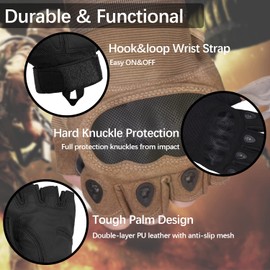 Sutekus Fingerless Tactical Gloves Touchscreen Work Gloves with Hard Knuckle Half Finger Utility Gloves for Sports Work Outdoor (Black, Large)