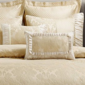 Royal Tradition 7PC Duvet Cover Set (Queen Size) Sara Jacquard Cotton Blend, Multi-Tones of Beige