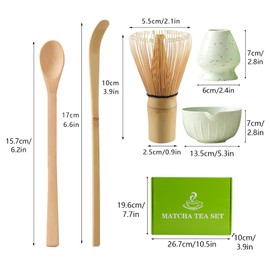 Matcha Tea Set with Whisk and Bowl, Bamboo Matcha Whisk Matcha Spoon Ceramic Matcha Whisk Holder Matcha Ceremony Kit(Light Green)