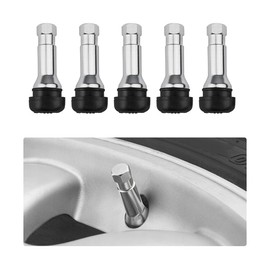 KVAEY 5 PCS TR413AC Tire Valve Stems, Chrome Rubber Tubeless Valve Stems Suit for 0.453 inch Rim Holes, Snap-in Metal Valve Stems for Standard Vehicle Tires, Car Accessories (Silver)