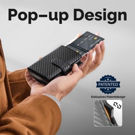 YESIIW Men's Wallet with Extra Large Capacity Pop-up Slim Wallet for 10 Cards, Men's Wallet with Coin Compartment, ID Window & 10+ Note Compartment, Card Wallet with RFID Protection, A01 - Carbon