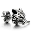Rock Punk Mens Wolf Head Sword Stud Earrings in Stainless