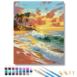 GUMONE Paint by Numbers Kit for Adults,Sunset Beach Paint by Numbers Kit for Adults,DIY Paint by Numbers Acrylic Paint Canvas Flowers Painting Kits Art 16x20 Inch