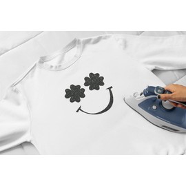 Shamrock Happy Face Iron On Decal, St Patricks Day Shirt Transfer, Iron On Transfer, Clover Patch, Glitter Decal, St Paddy, Iron On ALmost Anything in 5 Min (Champagne Glitter)