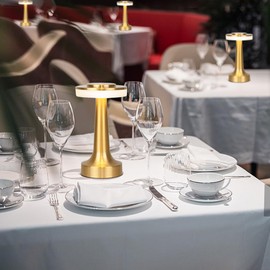 JHPGEOE Cordless Metal Desk Lamp, Touch Sensor Control LED Table Lamp,3 Color Stepless Dimmable Battery Powered Lamp for Living Room, Dorm, Home Office (Gold)