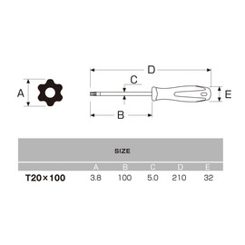 ANEX No.6300 Hexalobe Screwdriver, With Hole, T20 x 3.9 Inches (100 mm)