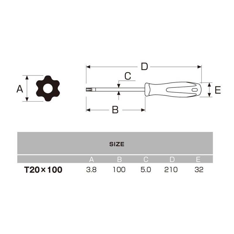 ANEX No.6300 Hexalobe Screwdriver, With Hole, T20 x 3.9 Inches