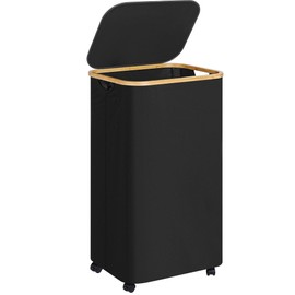 Laundry Basket with Wheels,100L Hampers for Laundry,Black Large Laundry Hamper with Lid and Bamboo Handles,Collapsible & Waterproof Tall Cloth Hamper for Dormitory Family