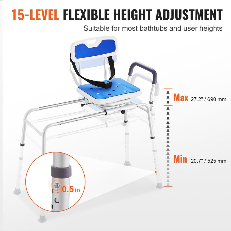 VEVOR Sliding Tub Transfer Bench with 360 Degree Swivel Seat,
