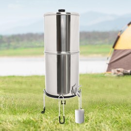 LYNICESHOP 2.25 Gallon Gravity-fed Water Filter System, Stainless-Steel Countertop System with 2 Ceramics Filters Washable Metal Water Level Spigot and Stand for Home, Camping, and RVing