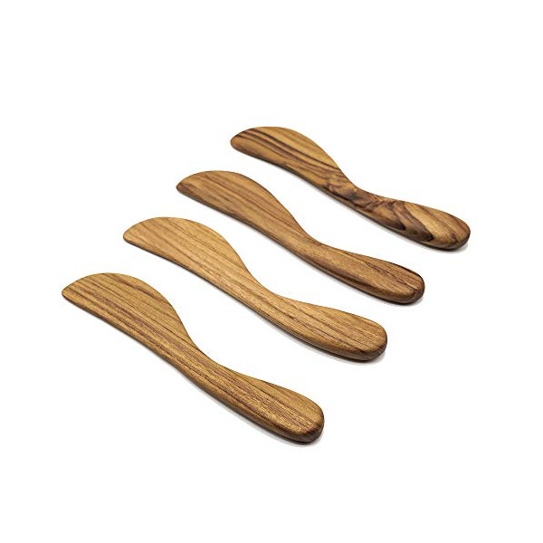 FAAY 7.5" Butter Spreaders, Eco-Friendly Condiment and Sandwich Knife from 100% Moist-Resistant Teak Wood, Super Handy Peanut Jelly Spreader Set of 4