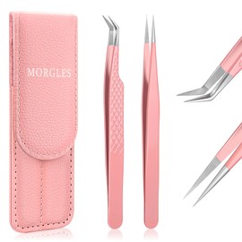 MORGLES Lash Extension Tweezers, Fiber Tip Tweezers for Eyelash Extensions for Volume Lashes with Bag, Stainless Steel