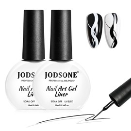 JODSONE 10ml Nail Art Gel Liner Set 2 Colors Black and White Gel Nail polish Need U V Lamp Cured Gift for Girls