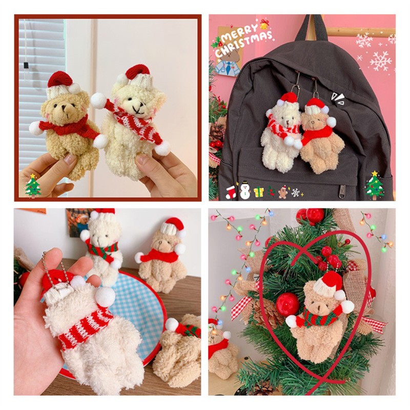 4Pcs Plush Bear Christmas Tree Pendants Soft Mini Bear Doll