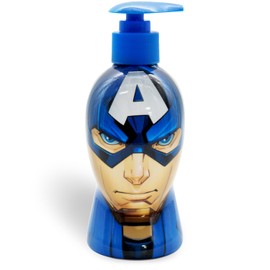 Captain America Kids 2-in-1 Bubble Bath & Shampoo with Pump Dispenser - Gentle, Paraben-Free Bath & Hair Wash with Vitamin E & A, pH Balanced for Sensitive Skin - Scented, for Children Aged 3+, 300ml