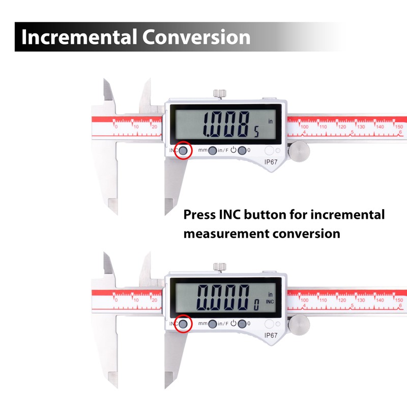 VINCA IP67 Grade Bluetooth Digital Caliper, DIPA-0605B 0-6 Inch/150mm, Inch/Millimeter/Fraction