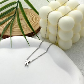 Auithery K Necklaces For Women Tiny Initial Letter Necklace Silver Plated A-Z Pendant Titanium Necklace For Women Silver K